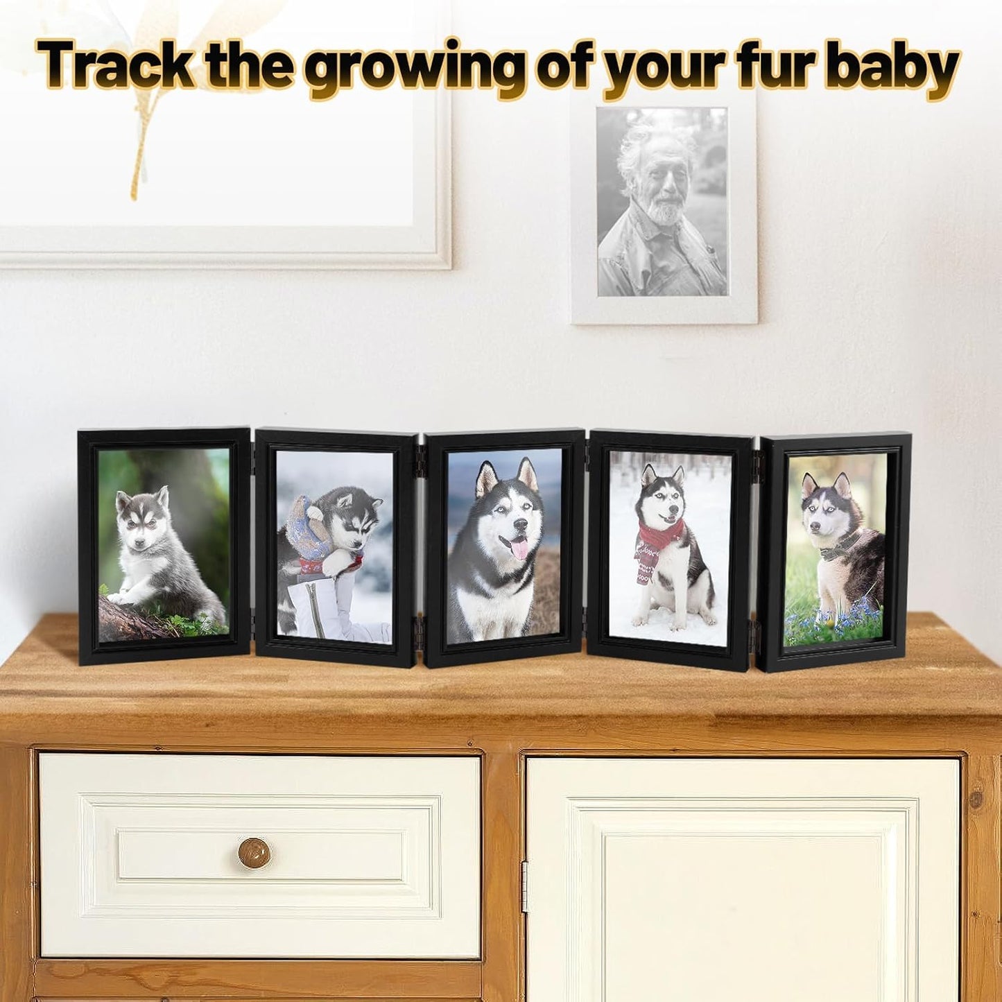 Biggun 4x6in 5 Folding Accordion Picture Frame - Foldable Hinged Collage Photo Frames for Tabletop Display Multiple Family Pictures Birthday Father's Day Gifts (Black)