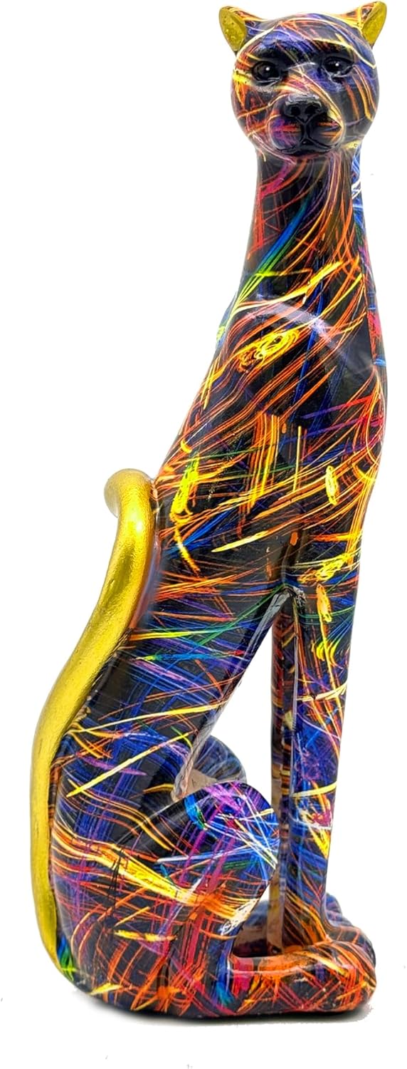 Colorful Leopard Statue Art Figurine Sculpture Collectible Gifts for Leopard Lover Office Home Decor Desk Accessories Decoration Garden Figurines Outdoor Decor (Color E)