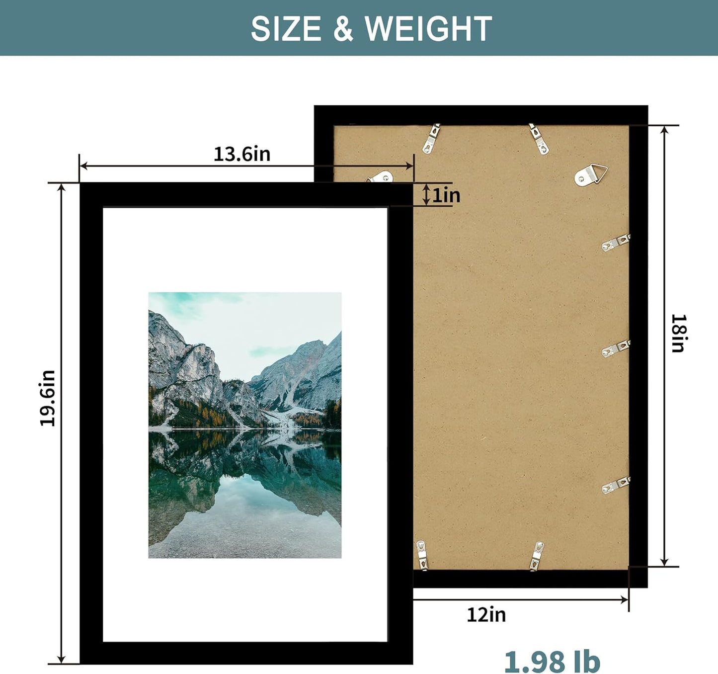 iRahmen 12x18 Picture Frame Set of 2 with Plexiglass, Black Poster Frame Display 8x11 Picture with Mat or 12 x 18 Without Mat, Wood Photo Frame for Horizontal or Vertical Wall Mounting