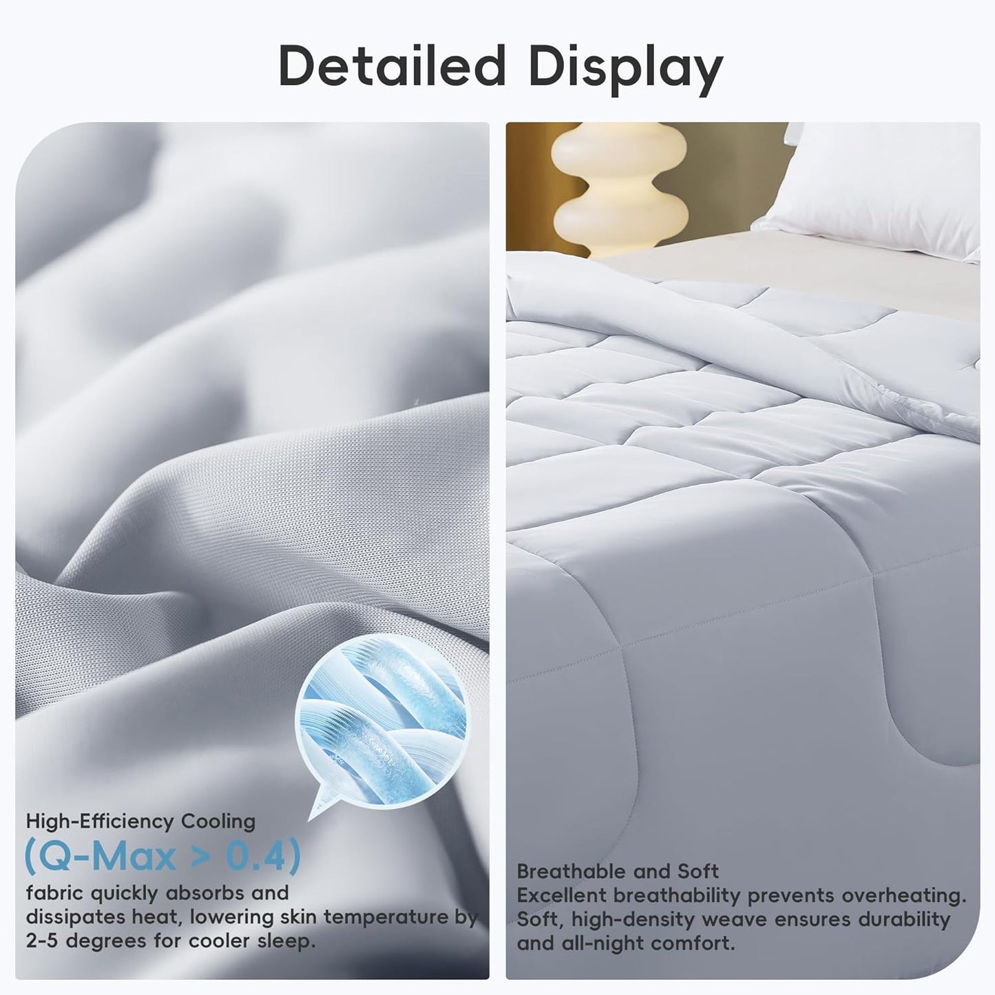 Cooling Comforter Full/Queen Size, All Season Blanket for Hot Sleepers, Lightweight Comforter for Night Sweats, Double-Sided Cooling Bedding for Bed, Sofa, Office, Camping (Light Gray,90"*90")