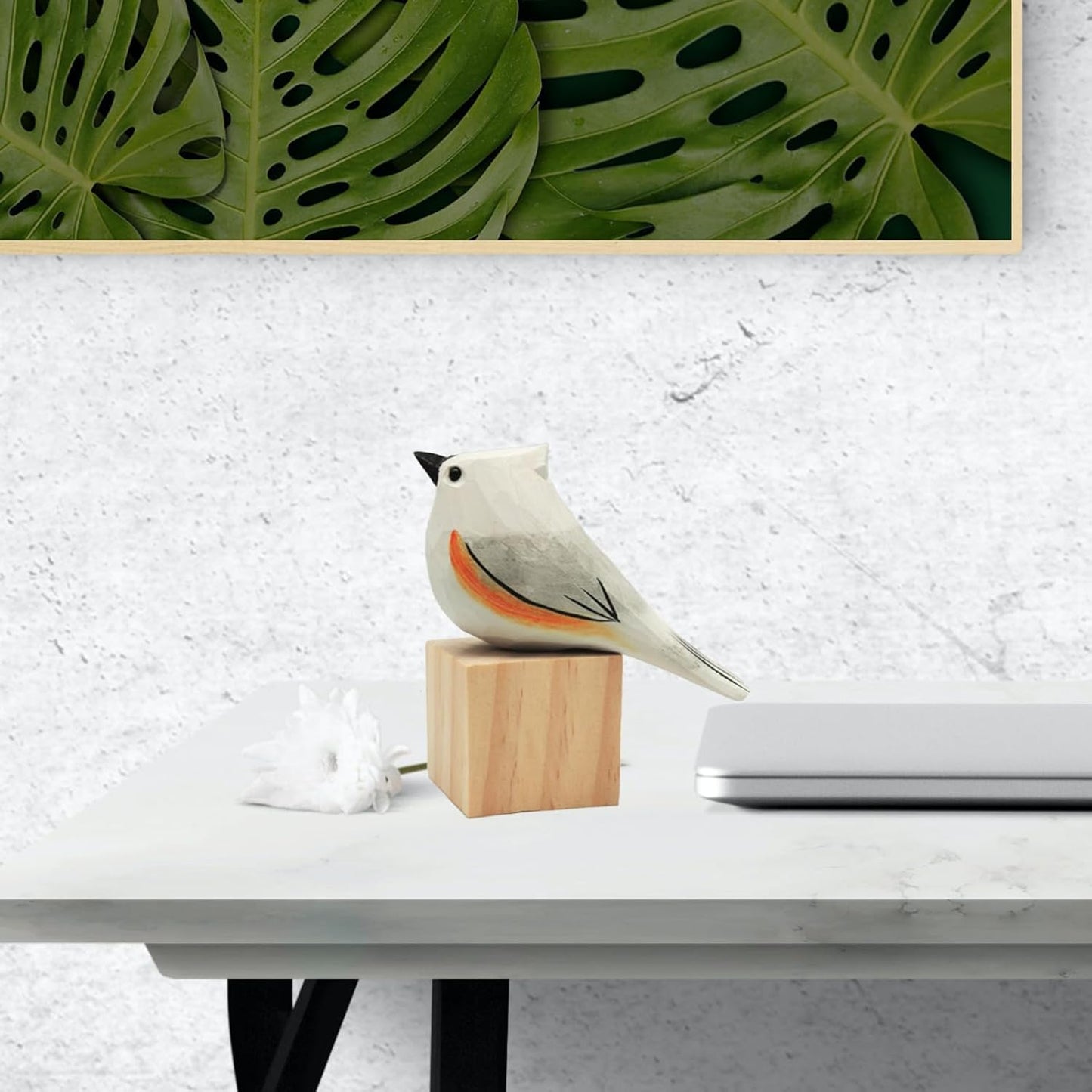 DIYOMR Hand Carved Wooden Bird Sculpture, Artistic Animal Decor, Vivid White Bird Statue for Home Table Ornament