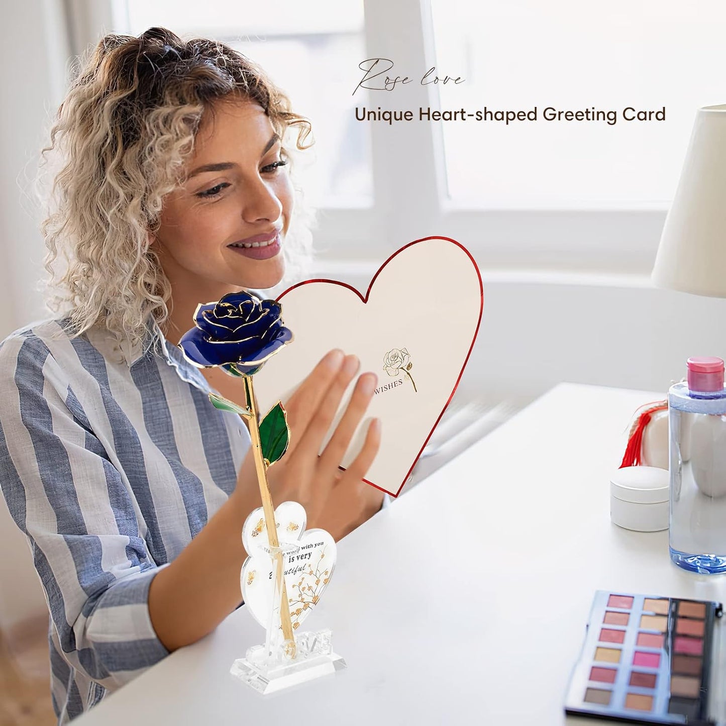 Gold Dipped Infinity Rose Last Forever Flower Decor, Birthday Gift for Women in Her Birthday Mothers Day, Resin Preserved Rose | Anniversary Present for Mom (Blue)