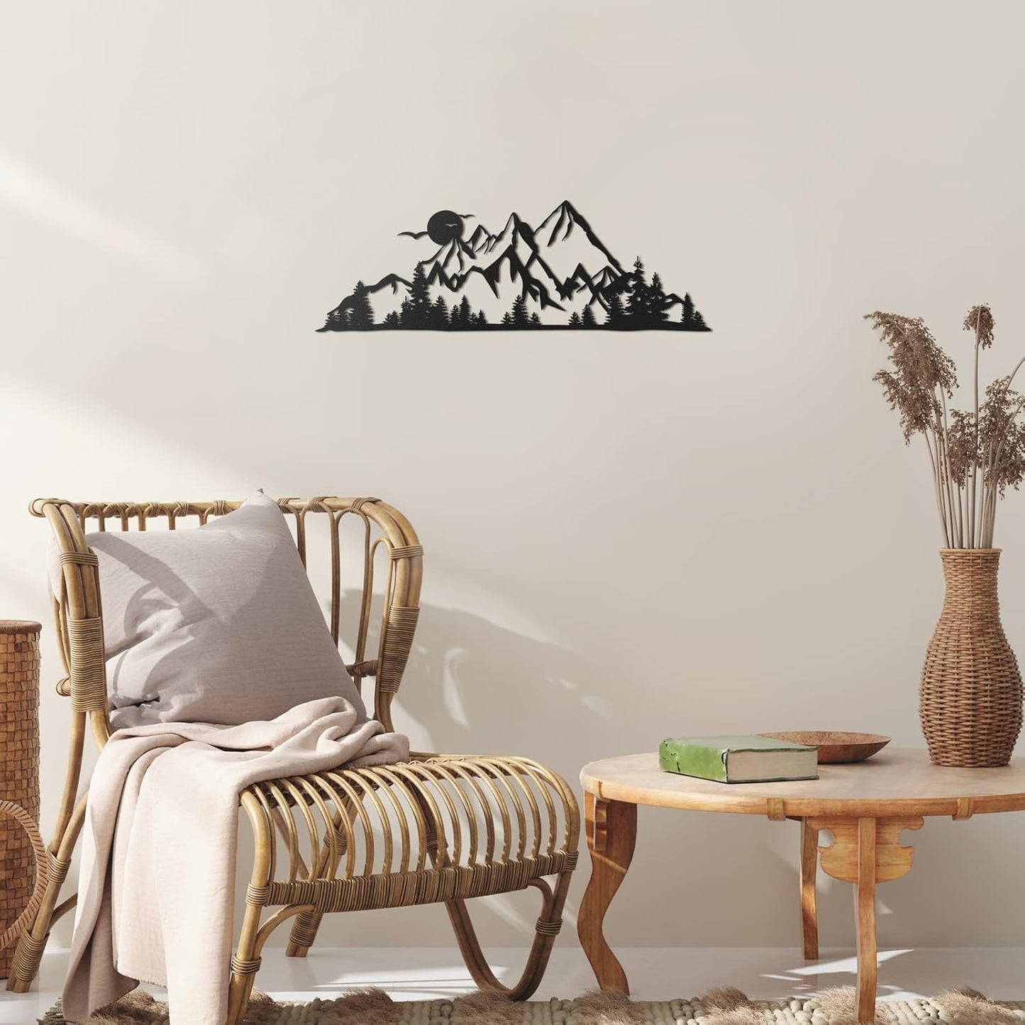 Demissle Mountain Range Metal Wall Art Decor Summit Rustic Wall Sign Forest Home Decor Sign Mountain Scene Art, 15.7 x 5.3 Inch(Black)