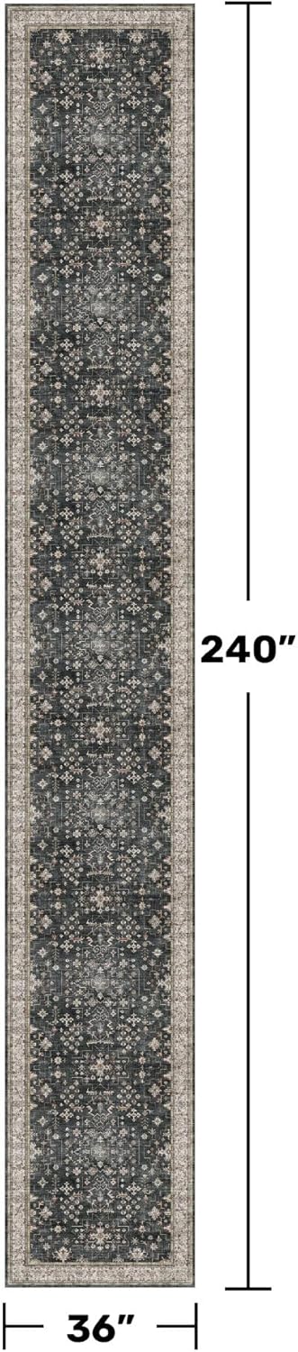 Black Boho Washable 3x20 Extra Long Runner Rug for Hallway, Waterproof Large Kitchen Floor Rug, Non-Slip Stain & Fade Resistant, Vintage Floral Decor