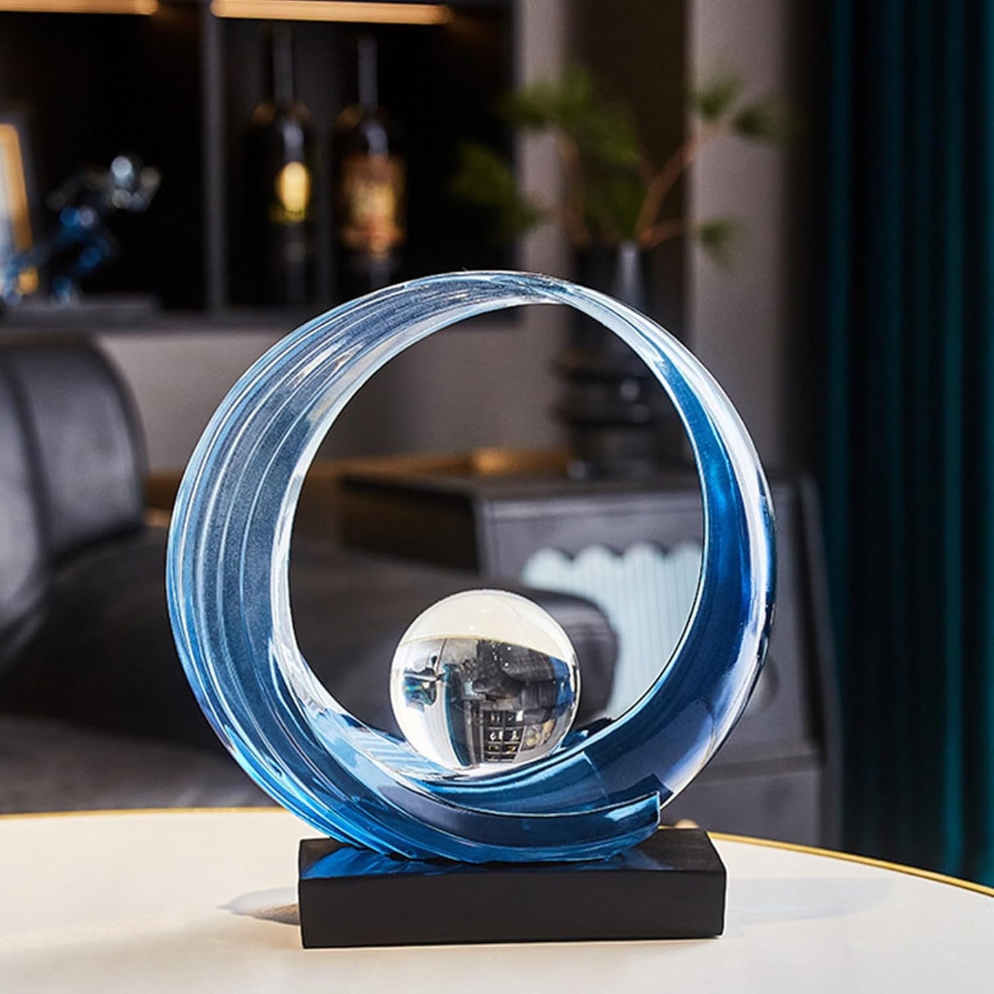 Blue Wave Resin Origami Statue Modern Abstract Home Decoration Sculpture Abstract Office Desk Center Art Statue Family Bedroom Living Room Blue Art Decoration (A-Blue)