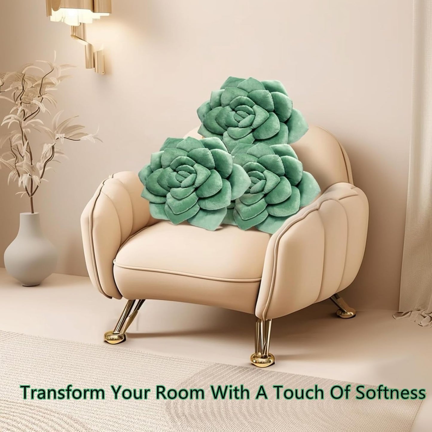 Fleshy Greenery Plush Cushion – Hand-Stitched 3D Flower Throw, Botanical-Shaped Accent for Bedroom, Living Room, and Home Décor,25cm/9.8in