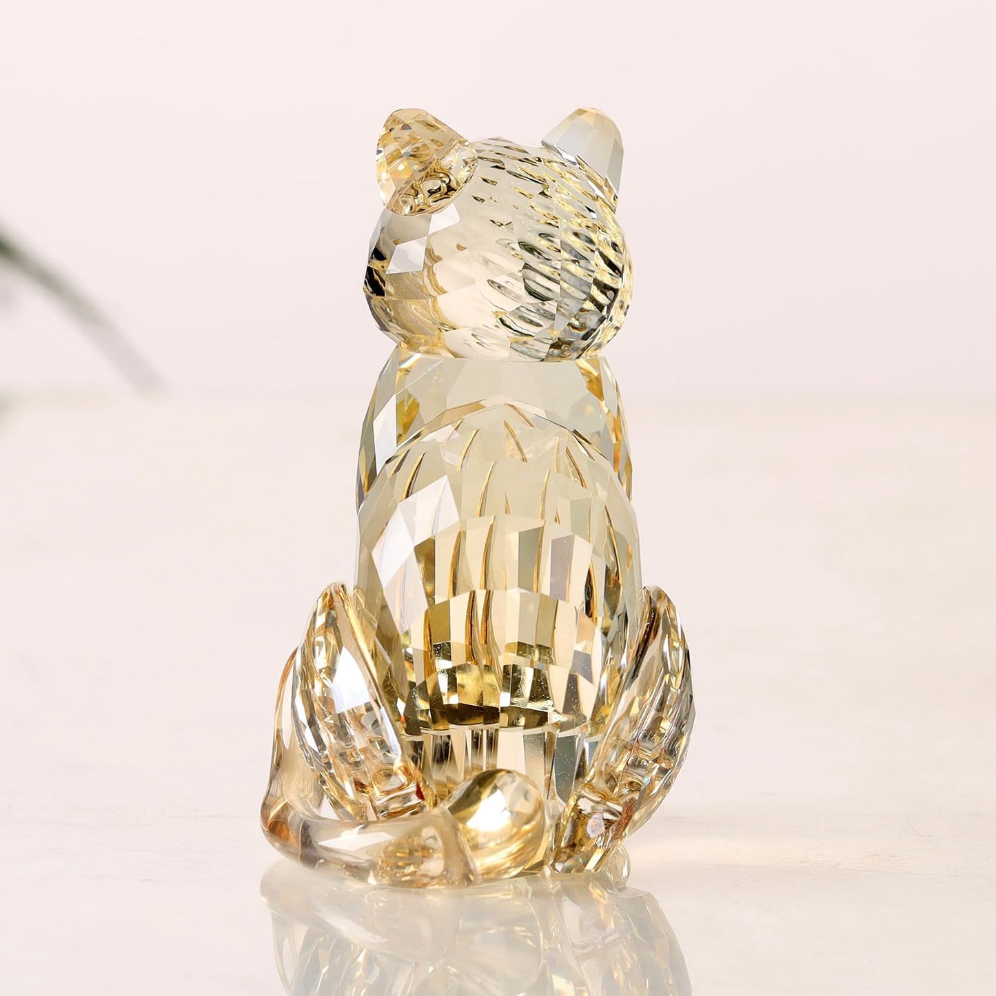 Crystal Cat Realistic Animal kitten Art Figurine Collection Table top Ornament Statue Home Decor (Gold)