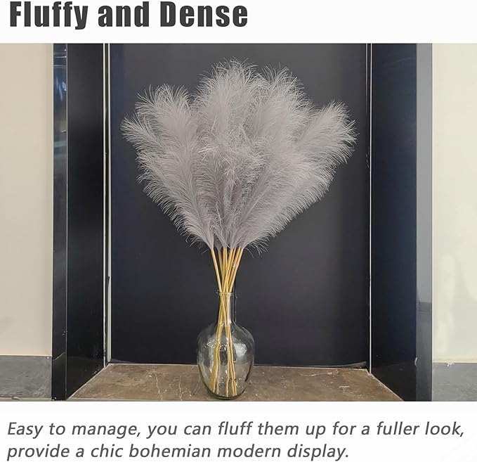38" 10 Stems Faux Pampas Grass Tall - Grey Tall Pampas Grass Decor Pompas Floral Arrangement and Vase Filler for Boho Home Wedding Mothers Day Decoration