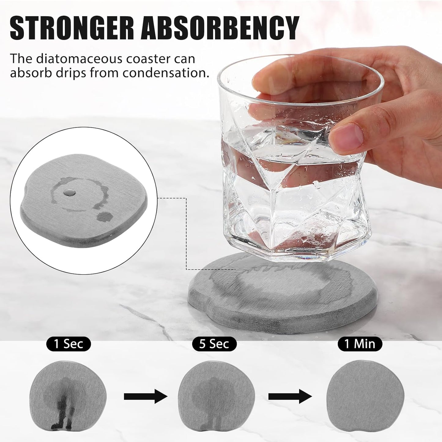 Diatomaceous Earth Coaster ，Set of 4，Unique White Absorbent Coasters for Drinks，Modern Aesthetic Instant Dry Stone Drink Coasters（4,Light Grey）