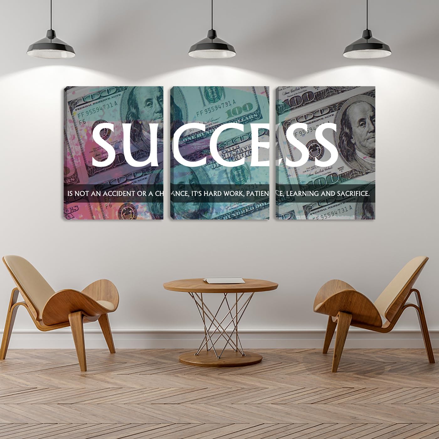 Inspiring Canvas Wall Art Success Wall Art Quote Positive Office Decor Motivational Poster 3 Pieces Living Room Bedroom Painting Wall Decor Print Picture Poster Framed Artwork (60" Wx28 H)
