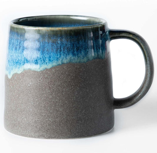 Large Ceramic Coffee Mugs, Handmade Pottery Mug, Tea Cups with Handle for Office and Home, 16 oz, Dishwasher and Microwave Safe (Blue Grey)