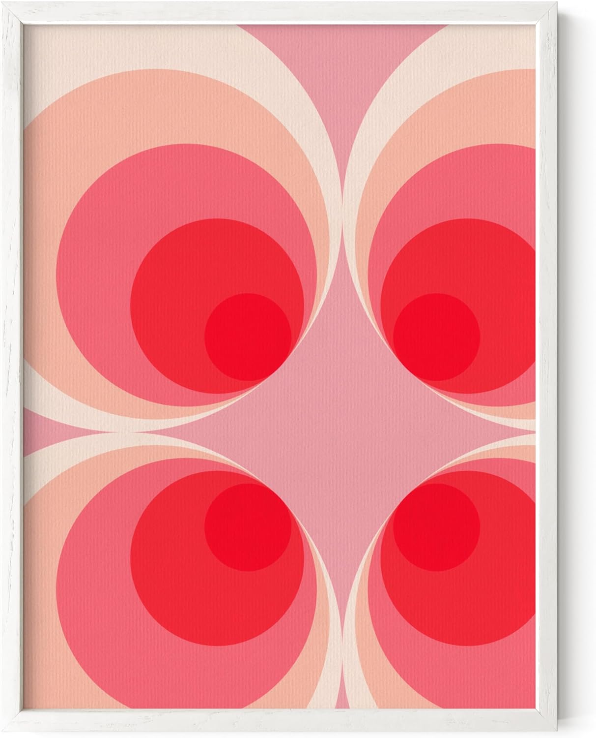 HAUS AND HUES Colorful Abstract Wall Art - Minimalist Retro Picture for Living Room Decor, Red and Pink Modern Wall Art Painting (Pink Mod, White Frame, 12x16)