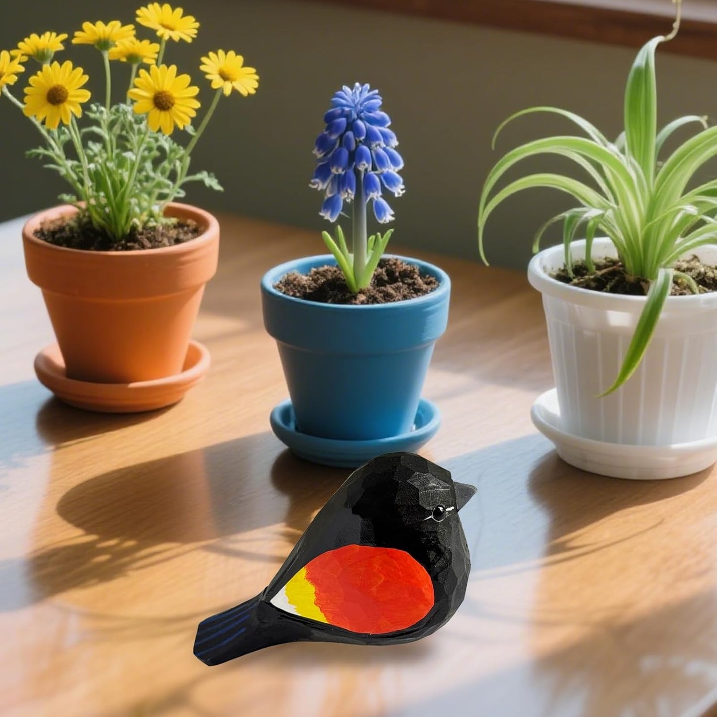 LWINGFLYER Wooden Bird Figurines Artificial Realistic Red-Winged Blackbird for Christmas Decoration, Artificial Bird Statue,Gift for Bird Lovers, Carved Small Animal Ornament Christmas Home Decor