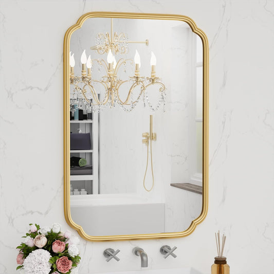 Gold Bathroom Vanity Mirror for Wall 24" x 36" Modern Rounded Rectangle Mirror with Metal Framed Mirrors for Over Sink Wall Decorative (Horizontal/Vertical)