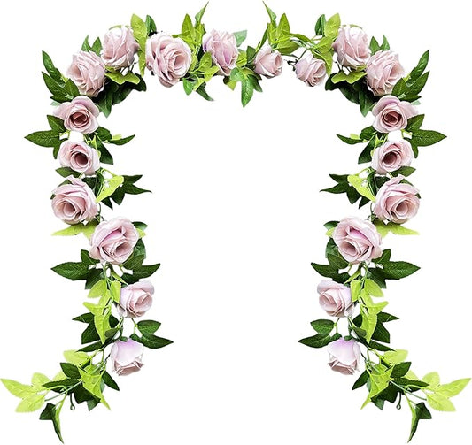 UKELER 2 Pack Artificial Floral Garland Total 14FT Rose Flower Vines Hanging Flower Plants for Home Garden Party Outdoor Ceremony Wedding Arch Floral Decor, Light Purple