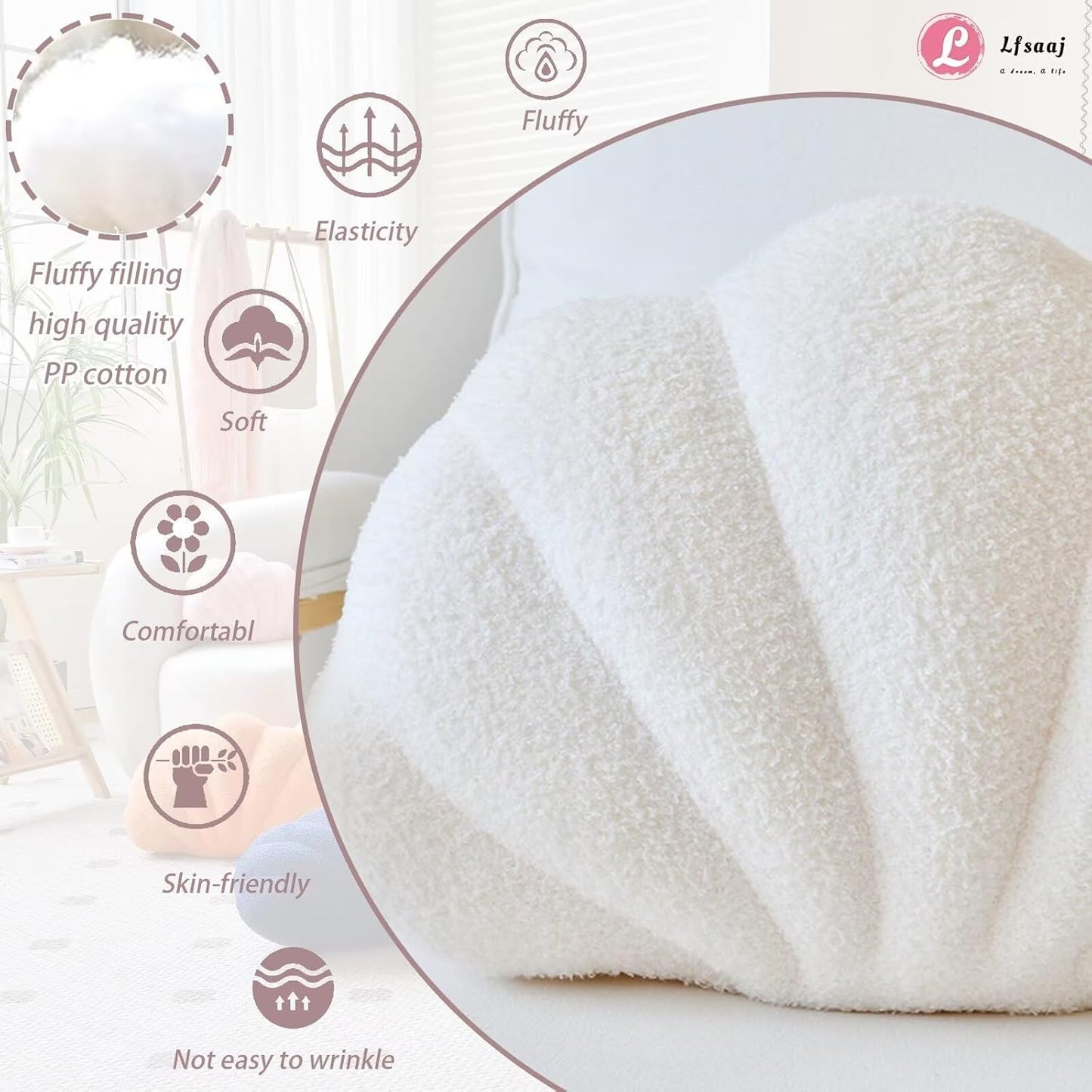 Ivory Seashell Throw Pillows, Shell Shaped Throw Pillows, 13 Inch Soft Home Decorative Pillow Plush Cushion for Bed Couch Living Sofa Room Decor Accent Throw Pillow