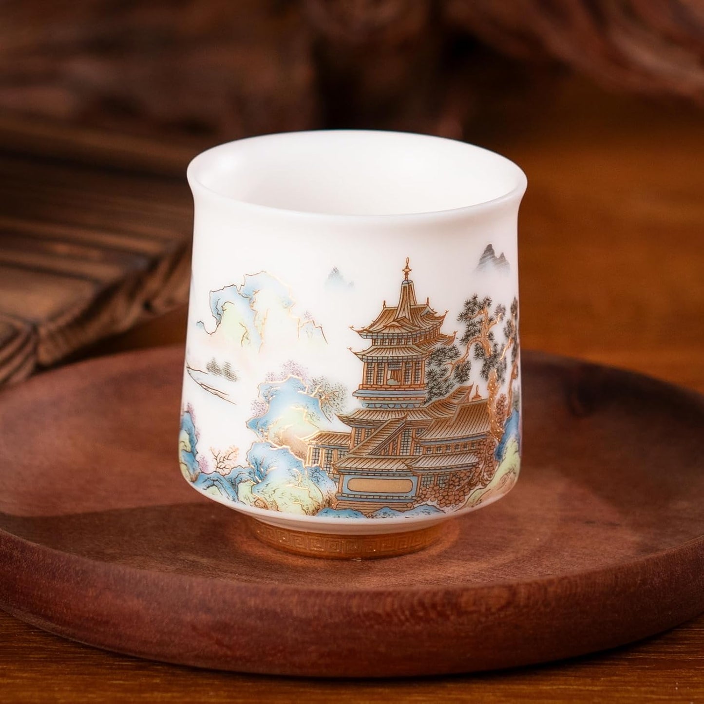 KAMMAK Ceramic Tea Cups Small, Cute Vintage Coffee Cup Set of 2, Porcelain Teacups Espresso Mug, 3.2oz Hand Painted Chinese Afternoon Tea Party Mugs, Birthday Gift for Women Men, Spring Wealth