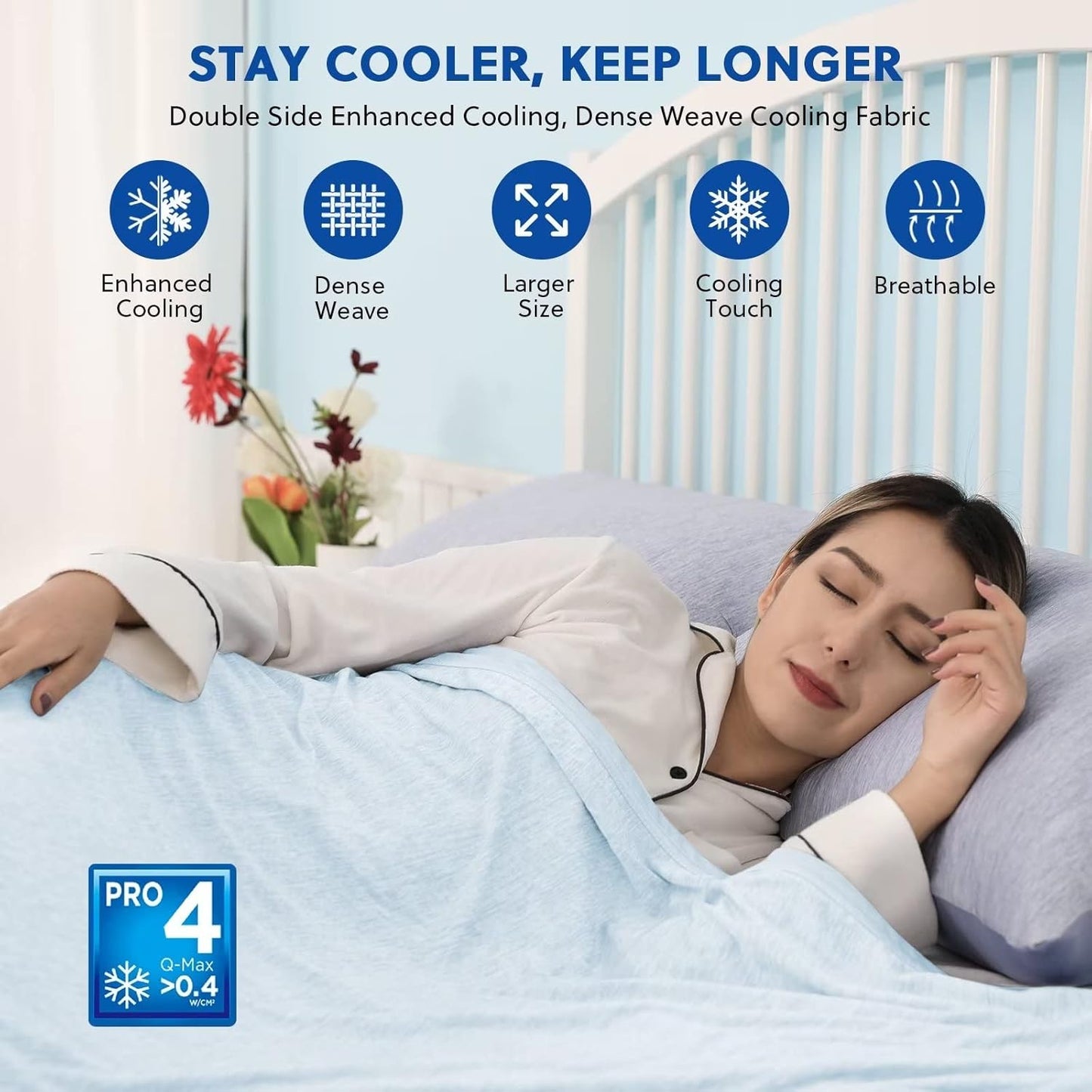 HOMFINE Cooling Blankets for Hot Sleepers - Summer Blanket Thin Lightweight Breathable Soft Double Side Enhanced Cooling Blanket for Bed Sofa, Keep Cool for Night Sweats (Light Blue, 60 x 80 inches)