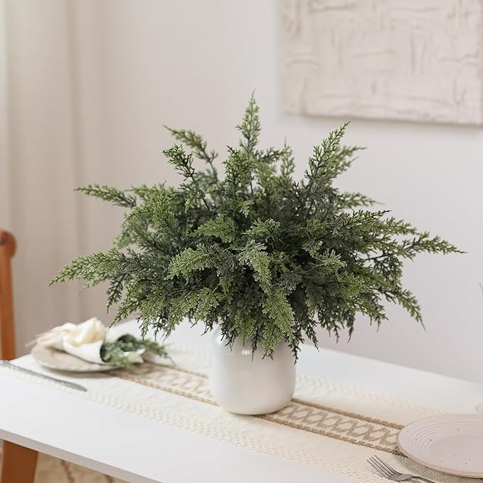 18" Real Touch Cedar Branches -24 Pcs, Artificial Christmas Cedar Branch Realistic Fake Pine Picks Faux Greenery Plants Stem for Vase DIY Crafts Garland Wreath Indoor Outdoor Home Decor