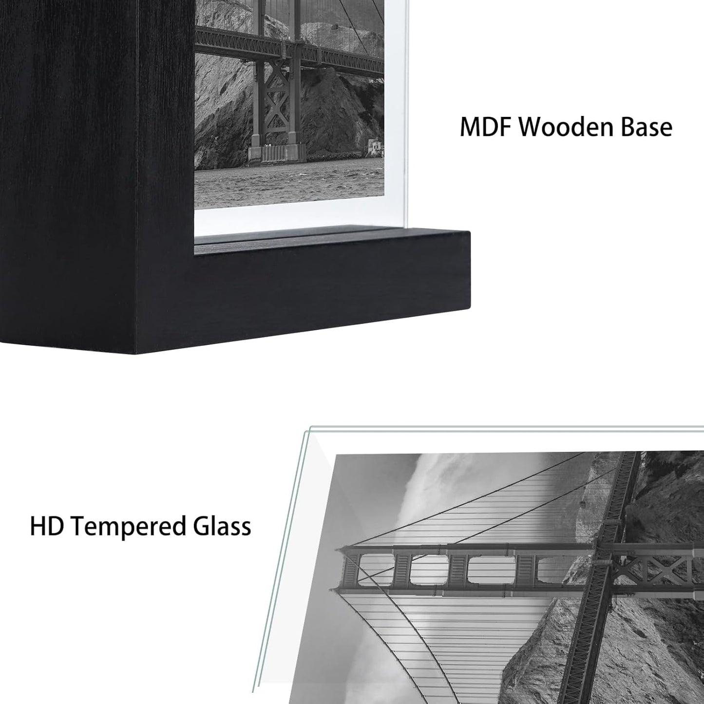 Lavezee 2 Pack 8x10 Picture Frames Made of Black Wooden L-shaped Base with Glass, Double Sided Display Photo Pictures 8 by 10 inch Vertical Horizontal for Tabletop Frame