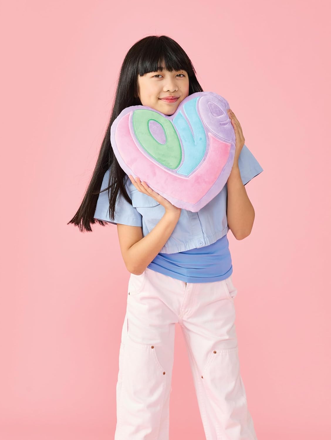 iscream Plush Pastels Love Embroidered Heart Shaped 13" x 13" Fleece Accent Pillow