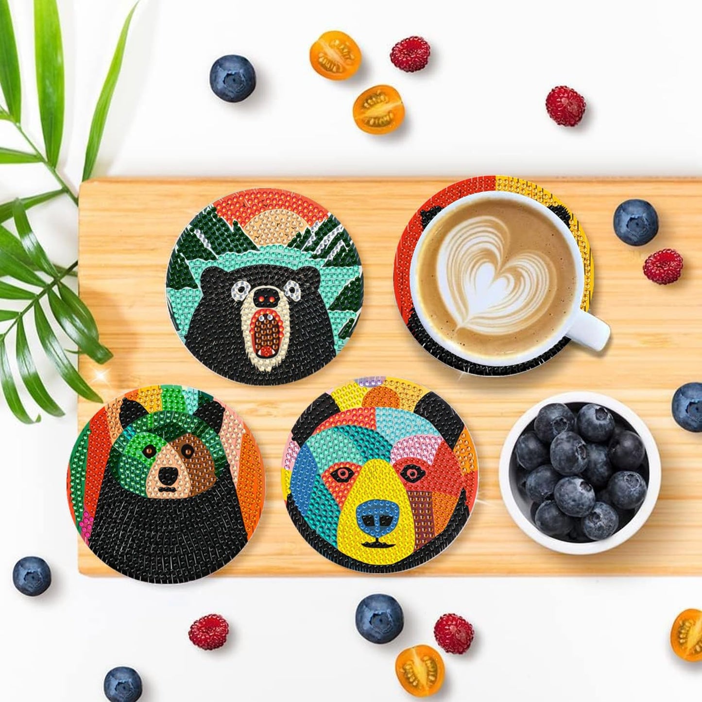 EWJRNSF 6 PCS Small Diamond Art Coasters Kits, Diamond Painting, Fall Diamond Art Kits for Adults Beginners, Arts and Crafts Item Sets with Holder for Drinks Bruin