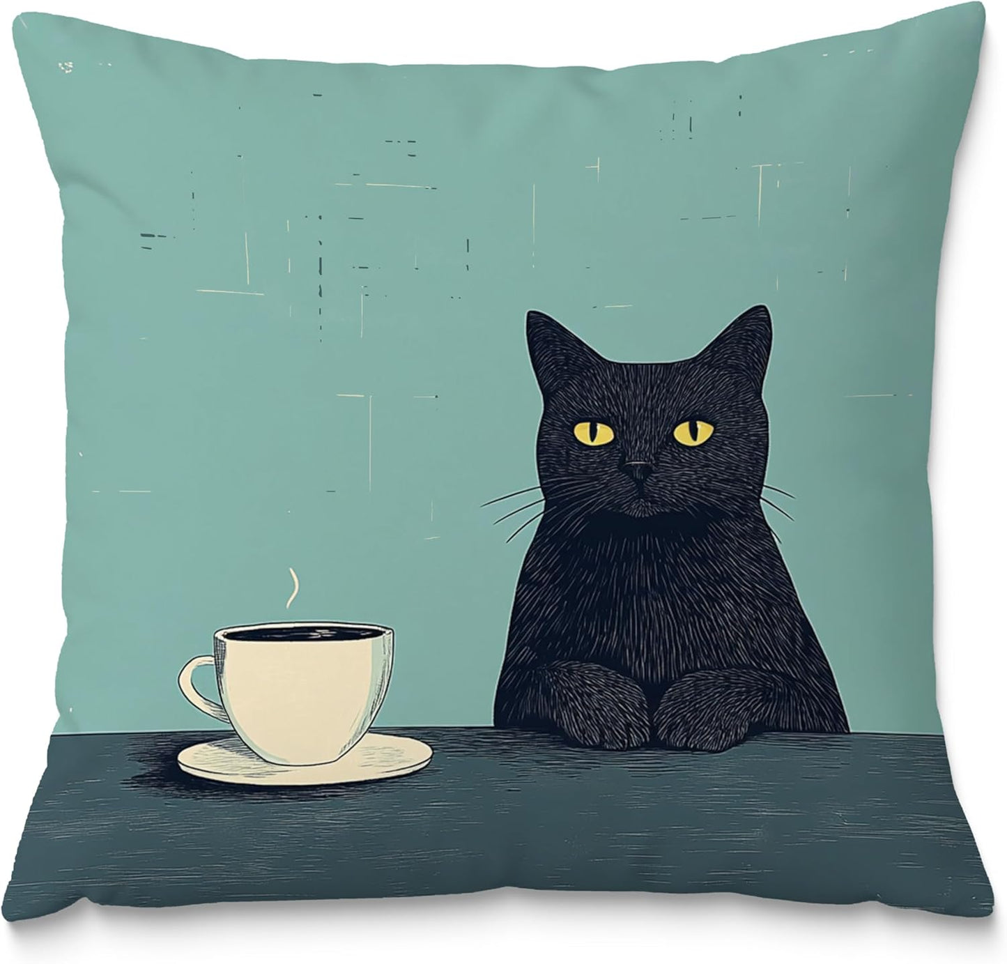 Black Cat Pillow Covers 18x18，Cat Lovers Mom Grandma Gifts for Mother's Day, Black Cats with a Cup Pillow Covers for Home Bedroom Living Room Office Decor