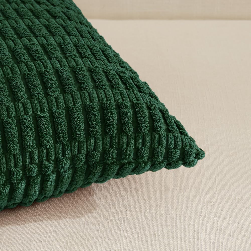 Fancy Homi Boho Dark Green Decorative Throw Pillow Covers 14x24 Inch for Couch Bed Sofa, Rustic Modern Farmhouse Home Decor, Soft Plush Corduroy Cute Square Cushion Case 35x60 cm