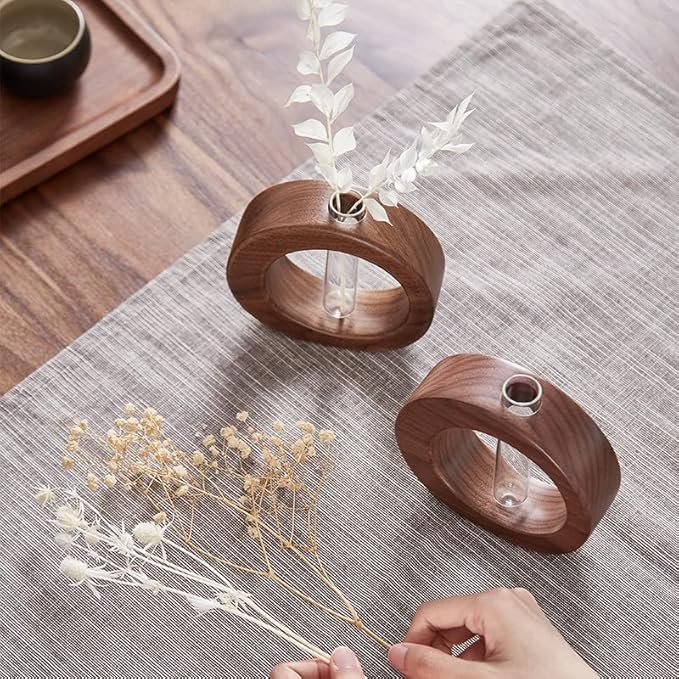 WONQEXZ Tabletop Vase,Modern Boho Planter Propagation Vase - Indoor Plant Pots for Desk Decor - Black Walnut Wooden Flower Vase - Plant Gift-Plants Not Included