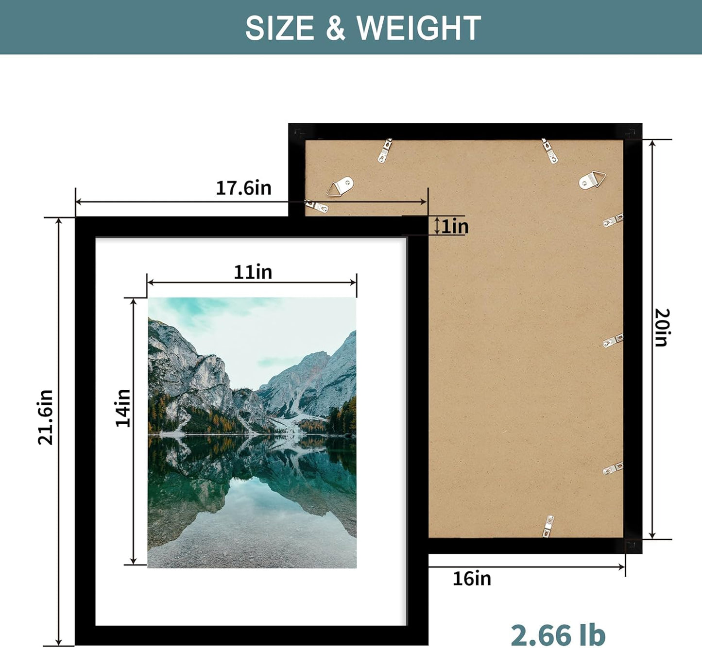 iRahmen 16x20 Picture Frame Set of 2 with Plexiglass, Black Poster Frame Display 11x14 Picture with Mat or 16 x 20 Without Mat, Wood Photo Frame for Horizontal or Vertical Wall Mounting