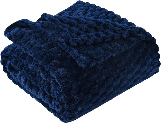 Blue Throw Blanket 50"×60" inches Gifts for Mom Fuzzy 3D Jacquard Decorative Flannel Fleece Super Soft Plush Cozy Blanket for Couch Sofa Chair Lightweight
