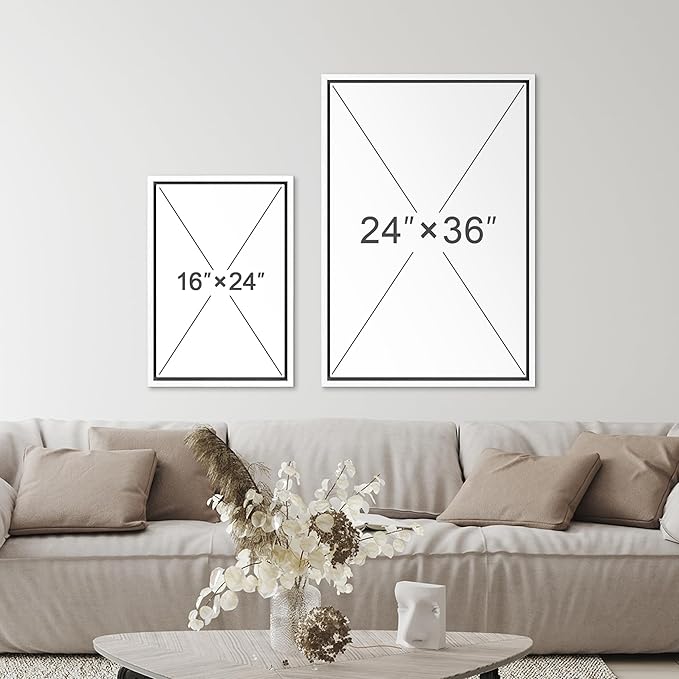 SIGNFORD Framed Canvas Print Wall Art Set Jungle Palm Leaf Geometric Polygons Abstract Shapes Illustration Modern Art Decorative Nordic Nature for Living Room, Bedroom, Office - 24"x36"x2 White