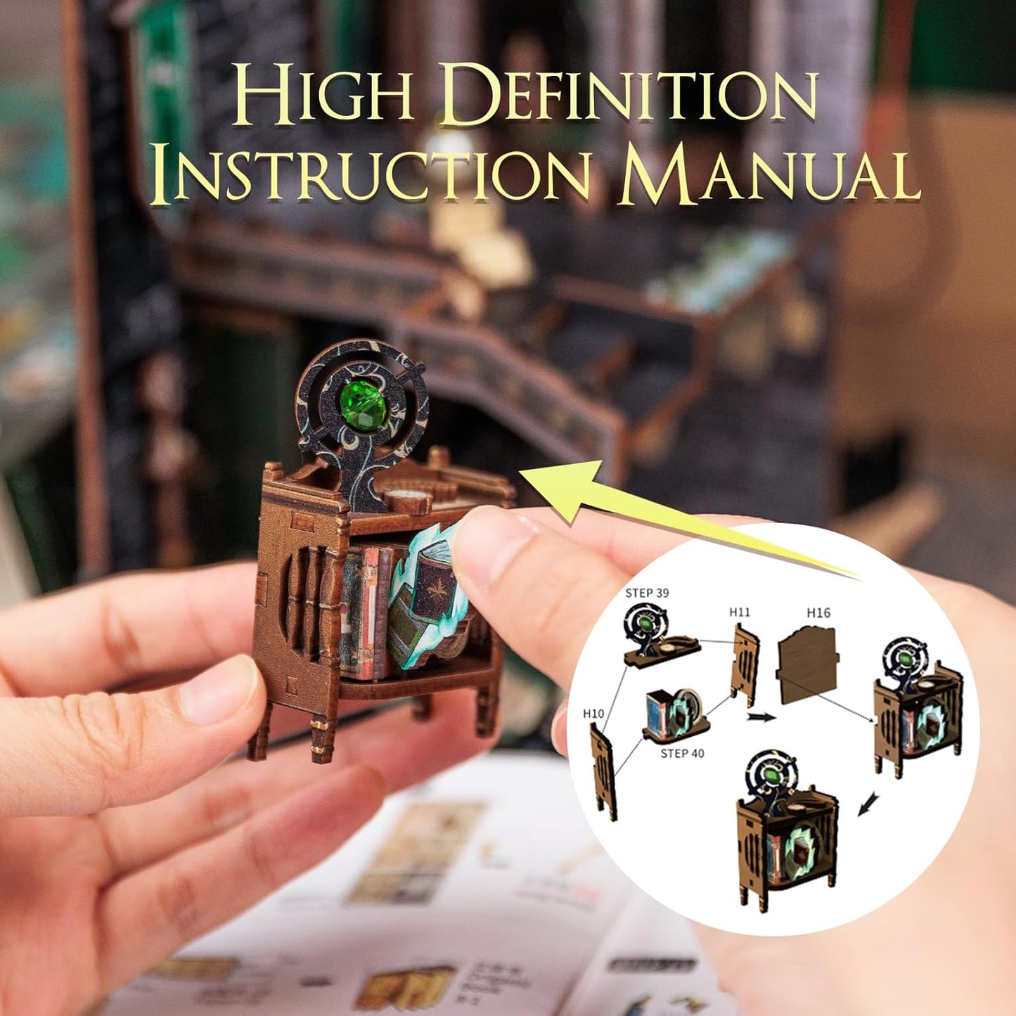 Cutefun Book Nook Kit - DIY Miniature Dollhouse Kit 3D Wooden Puzzle for Adults, Teens, Crafts Gifts for Bookshelf Decor (Darkness Common Room)