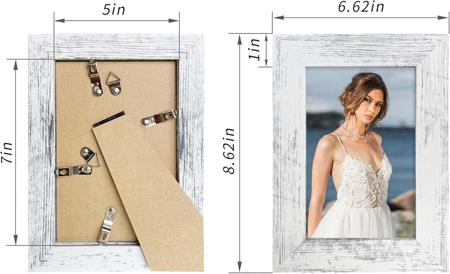 iRahmen 5x7 Picture Frame Set of 4, High Definition Glass Distressed White Frame, 5 x 7 Wood Photo Frames for Tabletop Display and Wall Mounting