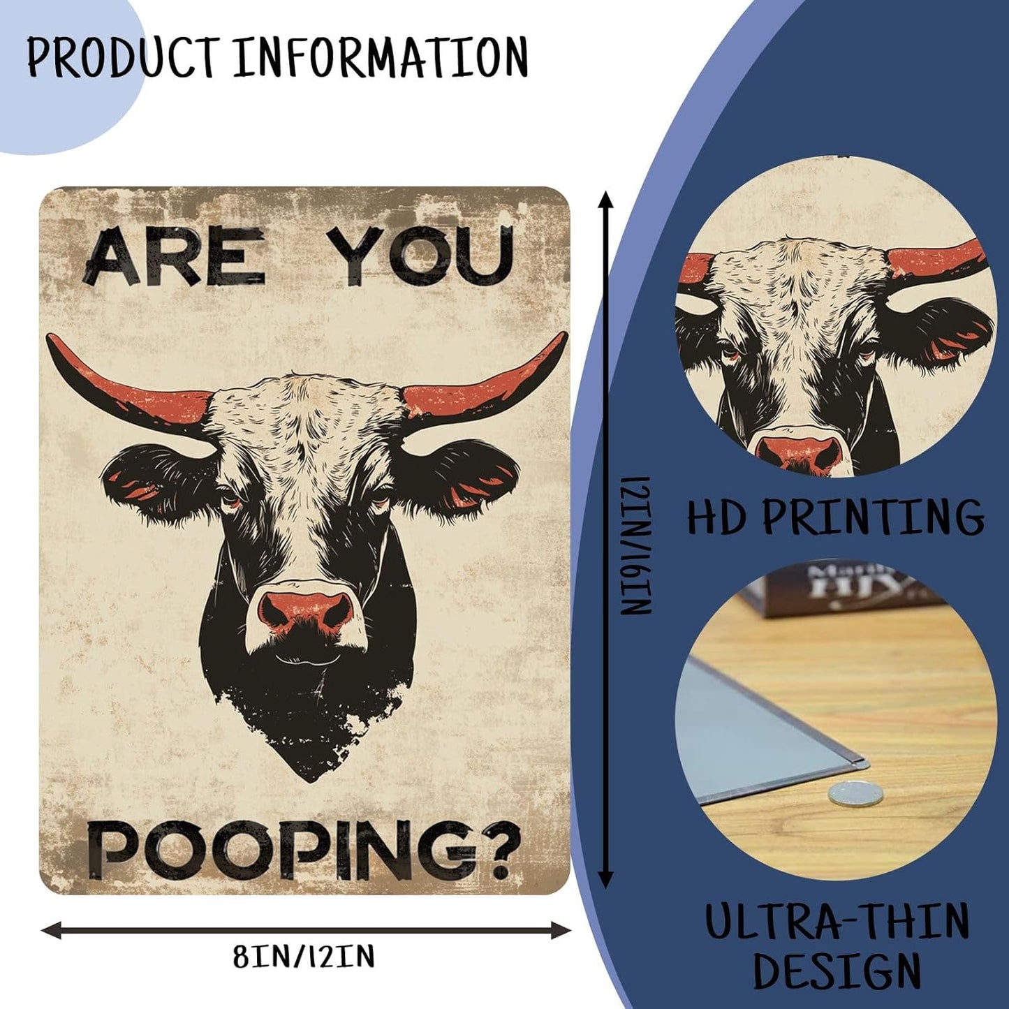 Funny Bathroom Metal Signs Highland Cow Are You Pooping Vintage Tin Sign Wall Decor for Home Washroom Bar Farmhouse 8×12 Inch