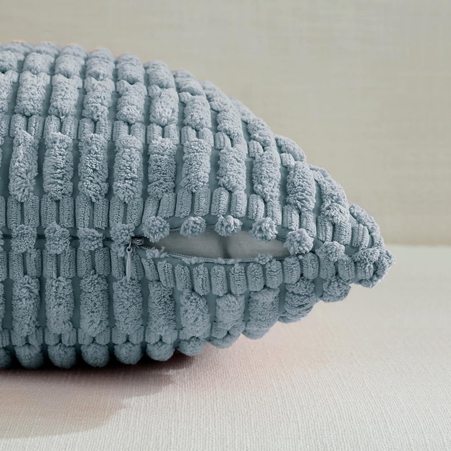 Fancy Homi 1 Pack Boho Light Blue Decorative Throw Pillow Covers 14x24 Inch for Couch Bed Sofa, Rustic Modern Farmhouse Home Decor, Soft Plush Corduroy Cute Rectangle Cushion Case 35x60 cm