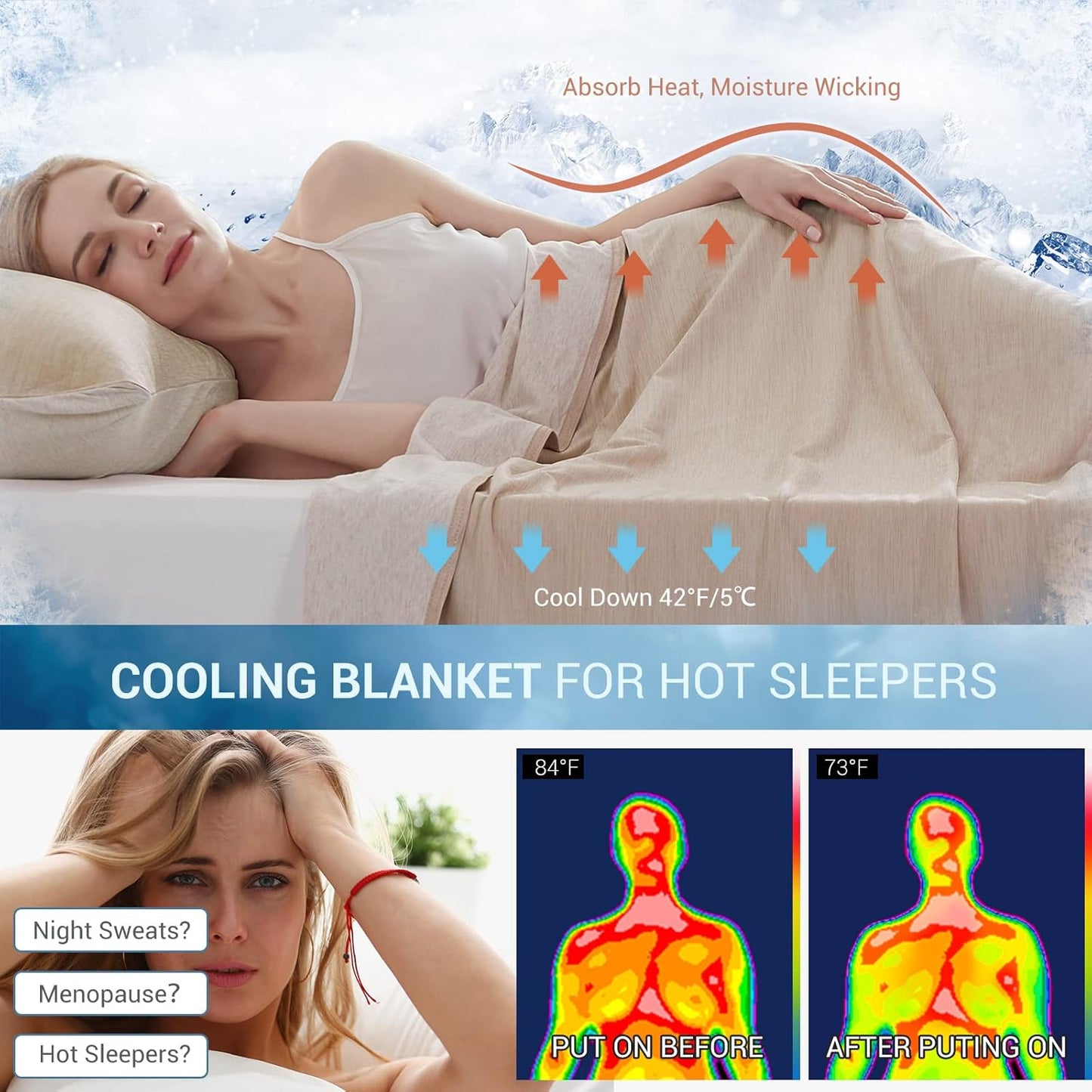 Marchpower Arc-Chill Cooling Blanket for Hot Sleepers Twin Size, Double-Sided Design Japanese Cooling Fiber Absorbs Body Heat, Lightweight Soft Cold Blanket for Sleeping Summer Bed