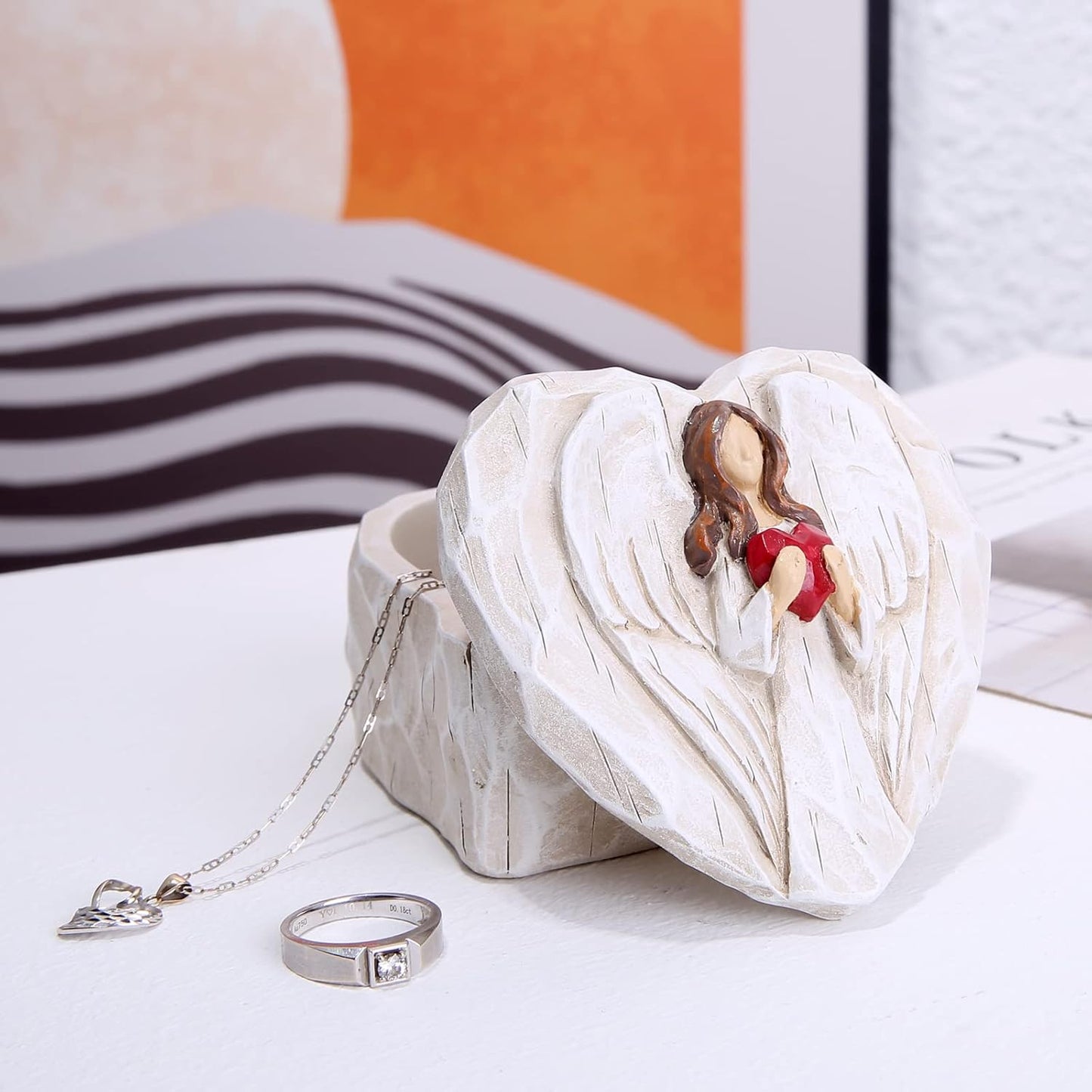 Hodao Angel Figurines Angel Gift Sculpted Hand-Painted Keepsake Box