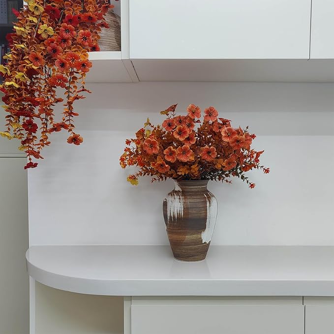 Rustic Brown Vase - 10" Handmade Brown and White Farmhouse Terracotta Vase, Unique Boho vase, Decorative Neutral Vases Home Decor, Vintage Ceramic Flower vases for Living Room, Kitchen Decor