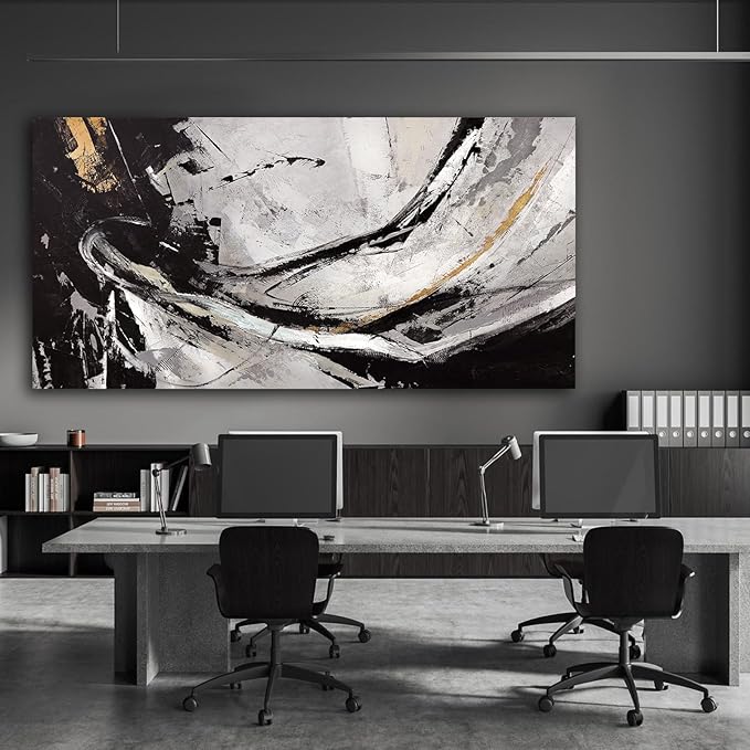XIANSHOU Abstract Canvas Wall Art Gold Decoration Black Art for Living Room Bedroom Kitchen Home Wall Decor 29x58 Inch