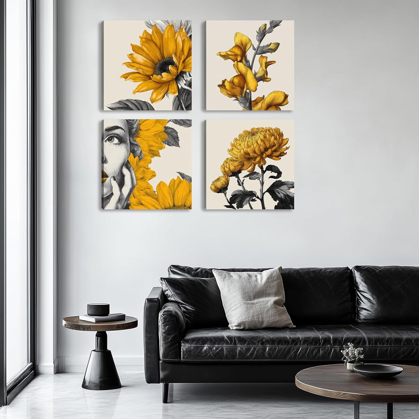 Framed Botanical Wall Art for Living Room Rustic Boho Yellow Flower Canvas Paintings Minimalist Floral Prints for Bedroom Dining Room Hallway Bathroom Office Wall Decor Artwork for Wall