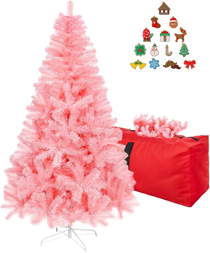 ULICO 5ft Artificial Pink Christmas Tree,Premium Spruce Xmas Tree with 600 Branch Tips, Fake Christmas Tree with Foldable Metal Base Stand,Home, Office,Party Decoration