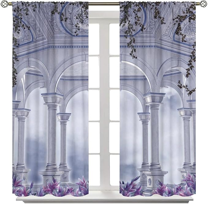 Gothic Castle Blackout Curtains，Romantic Flower Medieval Pattern Drapes Window 2 Panel Rod Pocket Curtain for Bedroom Living Room Decor 21" W X 54" L