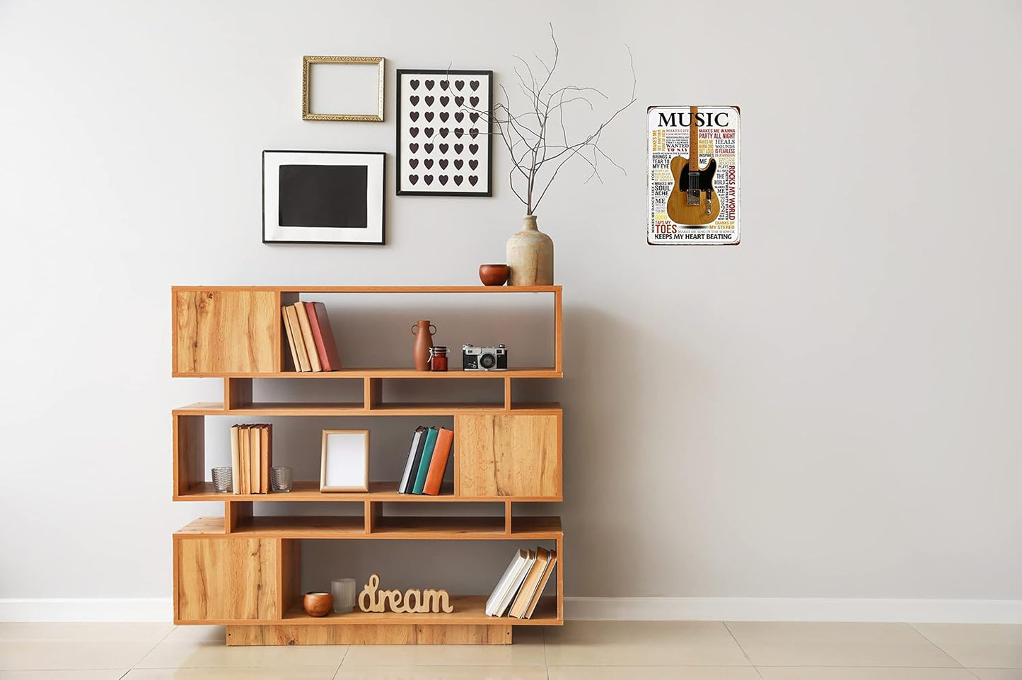 Guitar Metal Signs Vintage Rock Music Wall Decor Man Cave Tin Sign Gym Pool Bar Bathroom Yard Garage Signs Music Keeps My Heart Beating 8x12 in