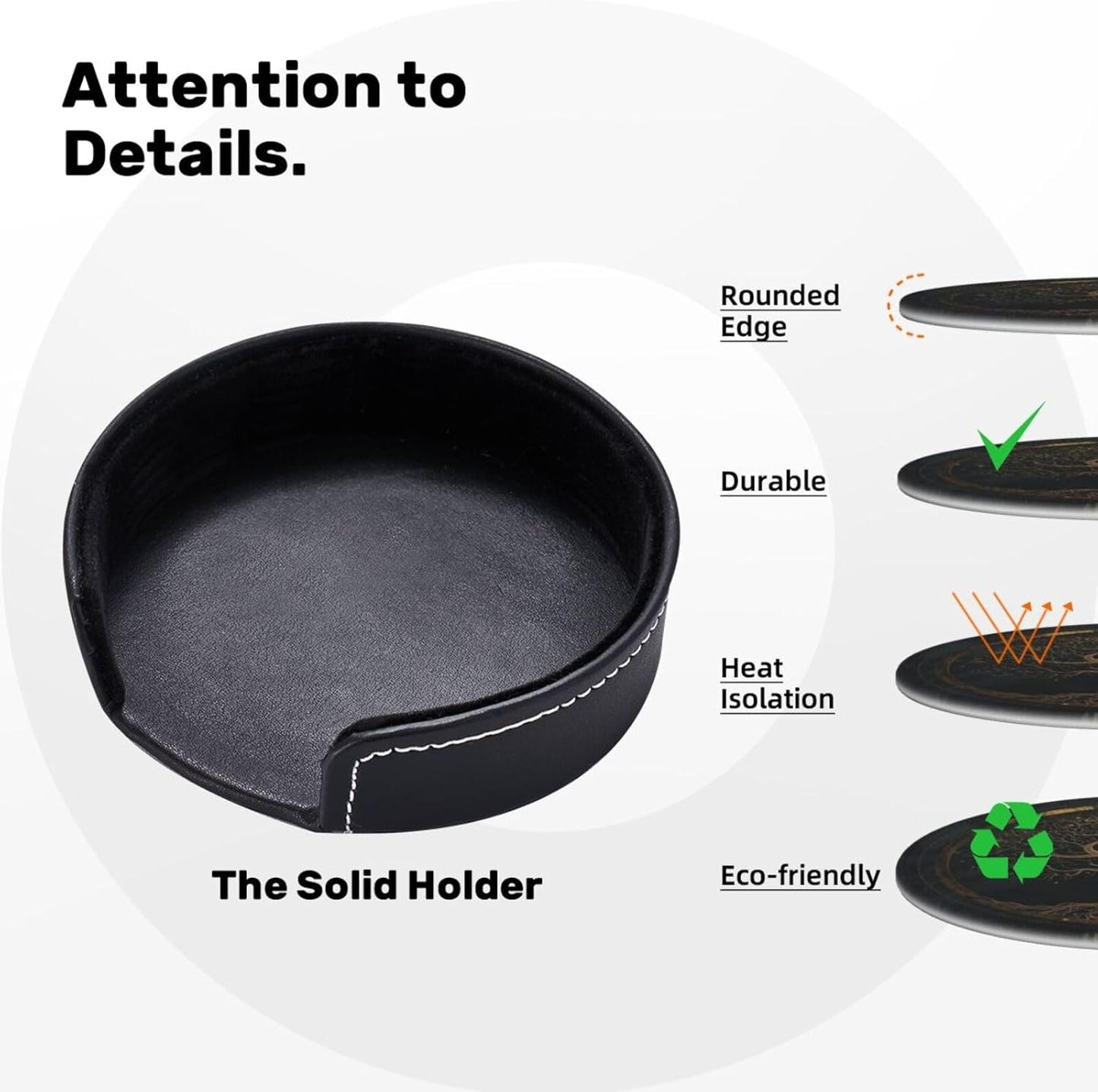 Drink Coasters with Holder Stand Set of 6, Marble Gold Tree of Life Pu Leather Absorbent Coasters with Cork Base Table Round Coaster for Housewarming Apartment Kitchen Bar Decor