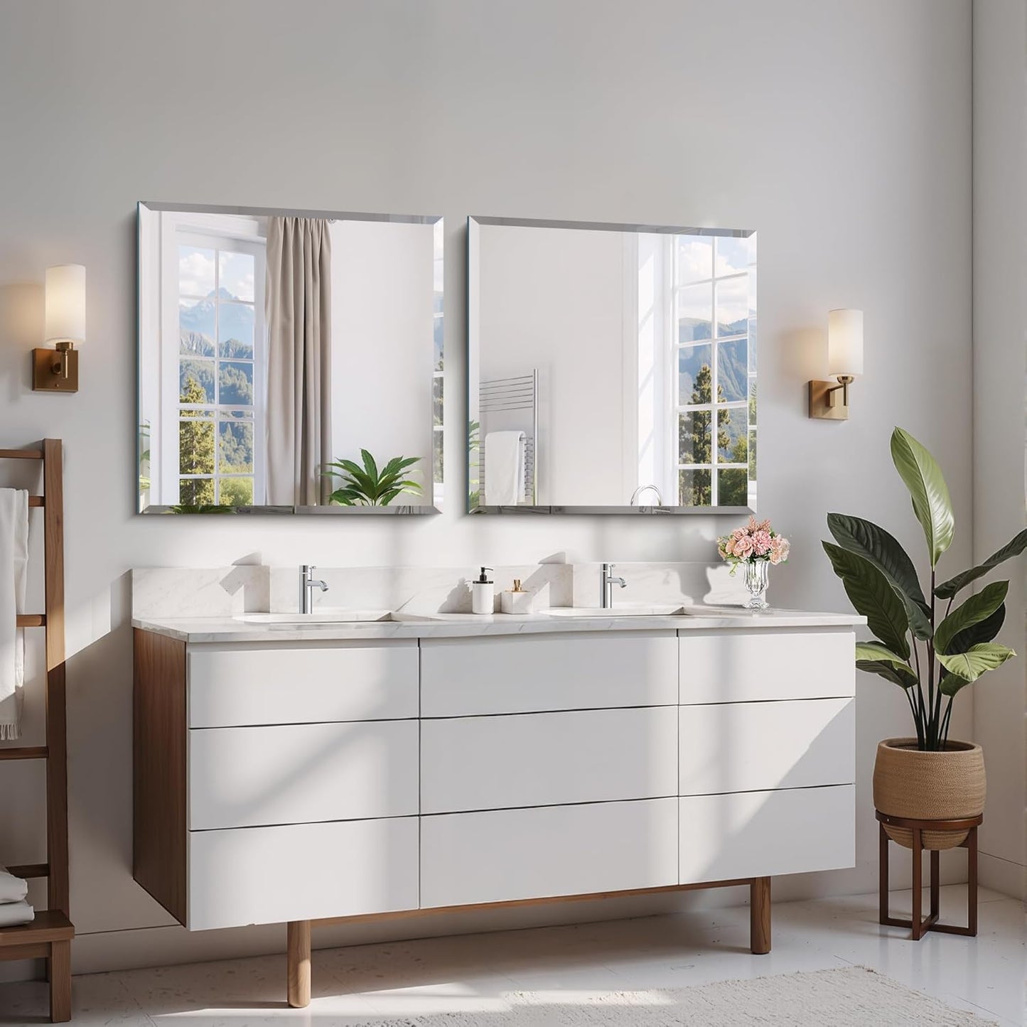 Beveled Mirror, 24x24 inch Square Bathroom Mirrors for Wall, Upgraded Shatterproof Frameless Vanity Mirror Over Sink with Beveled Edge for Bathroom,Bedroom,Living Room and Entryway