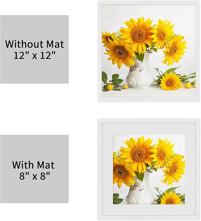 12x12 White Oak Wood Picture Frame - Minimalist 12x12 Poster Frame, 12"x12" Picture Frame Wood, Natural Solid Wooden Picture Frames for Wall Art Photo and Prints (1 Pack, White)