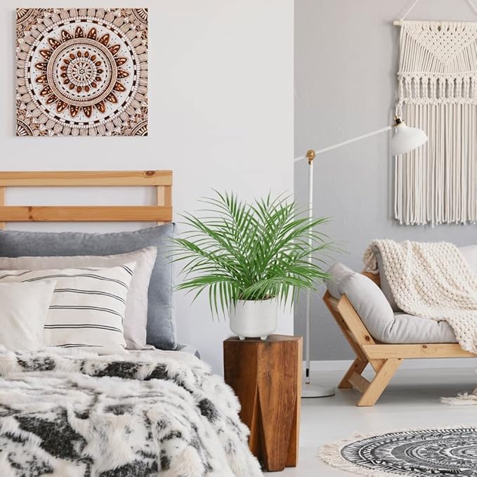 Hollyone Large Artificial Potted Plants Fake Palm Plants 19" Faux Green Plant Plastic Tropical Palm Tree in White Ceramic Pots Bohemian for Home Room Office House Indoor Decoration