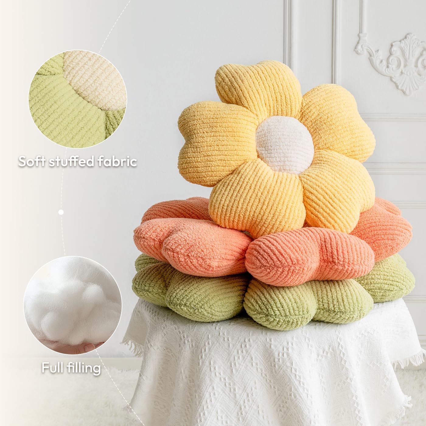 Flower Pillow, Flower Shaped Throw Pillow, 19.7" Grass Green Preppy Pillows Cute Decorative Seat Cushion Aesthetic Pillows for Bed Floor Couch Chair