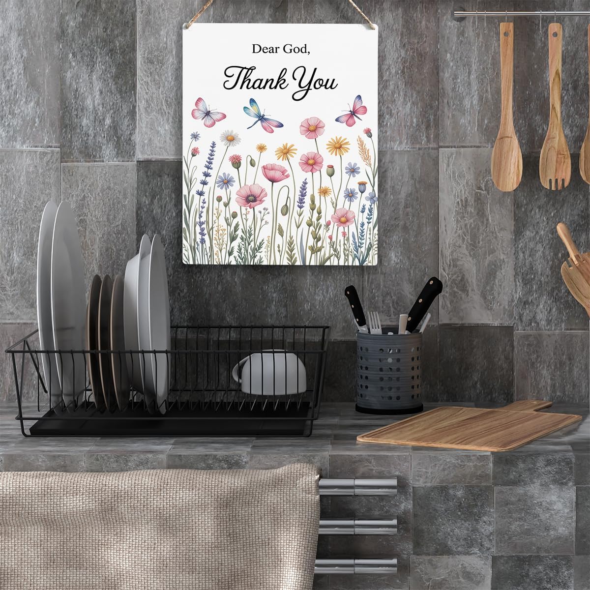 Dear God, Thank You Decor sign, Bible Verses Christian Prayer Room Wall Art Wooden Hanging Plaque 10 x 8 Inch, for Office Bedroom Living Room Home Decor Gifts